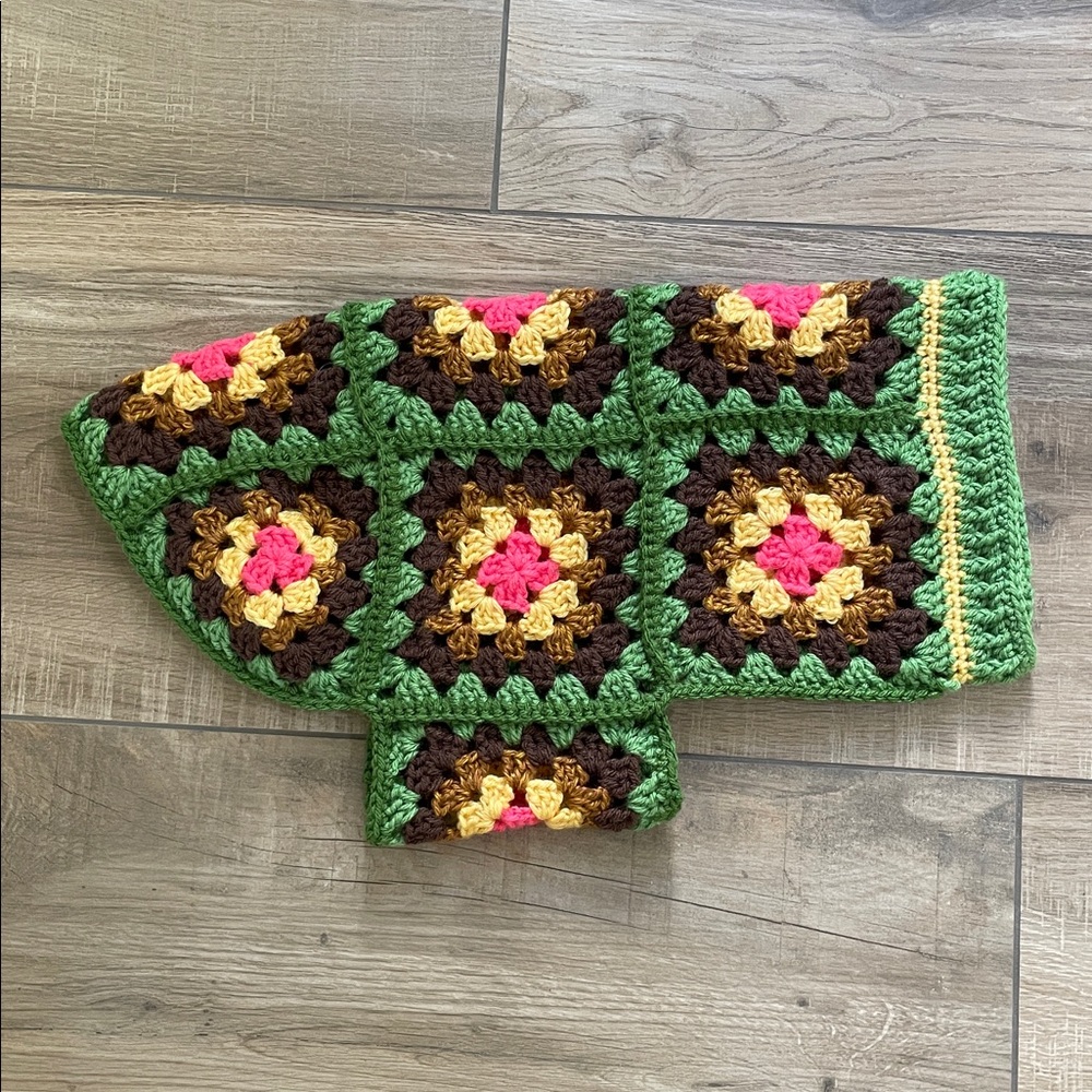 Dog Sweater Large Crochet Granny Square Green Brown Pink - Picture 4 of 11